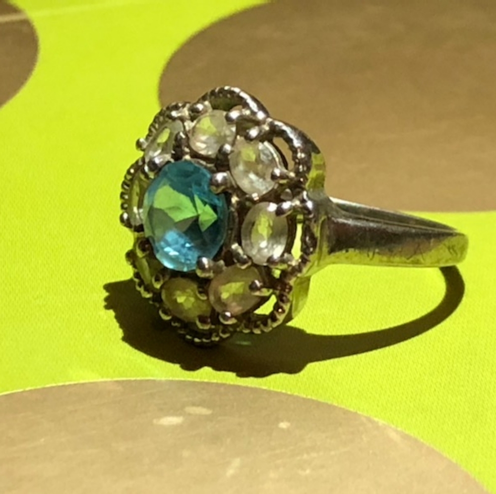 Blue Topaz & White Topaz Brilliant Ring 6.5